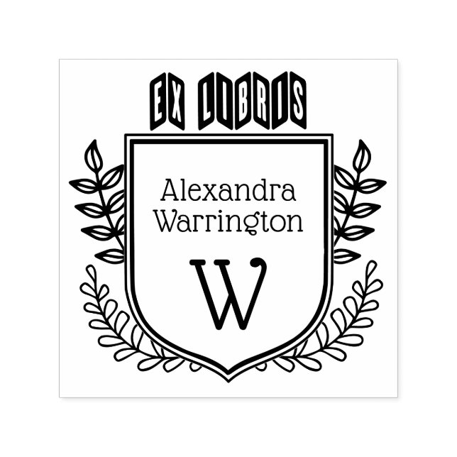 Tampon Auto-encreur Blason Botanique Zigzag Ex Libris Nom du Livre Ini (Design)