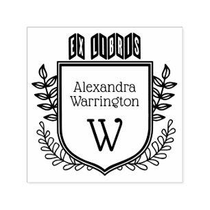 Tampon Auto-encreur Blason Botanique Zigzag Ex Libris Nom du Livre Ini