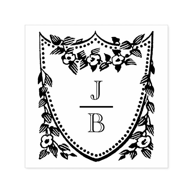 Tampon Auto-encreur Blason floral 2 Initiales Monogramme de mariage #2 (Design)