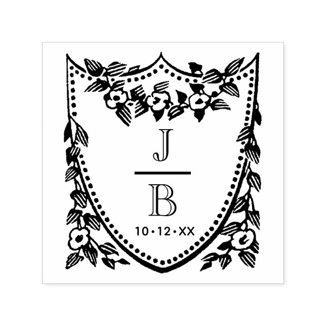 Tampon Auto-encreur Blason floral 2 Monogramme de mariage initial #2CA (Design)