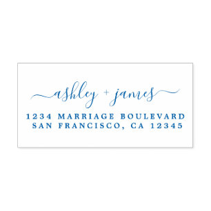 Tampon Auto-encreur Blue Chic Script Names Mariage Adresse de retour