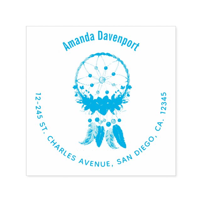 Tampon Auto-encreur Blue Dreamcatcher Design Boho élégant (Design)