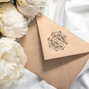 Tampon Auto-encreur Blue Lotus Mandala Nom de famille Adresse de retou