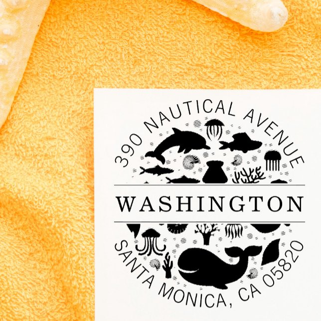 Tampon Auto-encreur Blue Marine Animaux Nom de famille Adresse de reto (Créateur téléchargé)