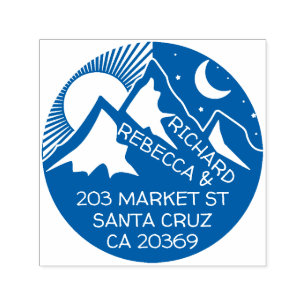 Tampon Auto-encreur Blue Mountain Landcape Silhouette Adresse de retou