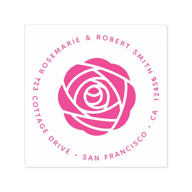 Tampon Auto-encreur Blue Peony Flower Adresse de retour Round Floral (Design)