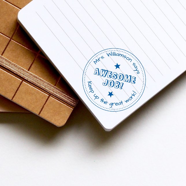 Tampon Auto-encreur Blue Stars & Personalized Awesome Professeur d'emp (Créateur téléchargé)