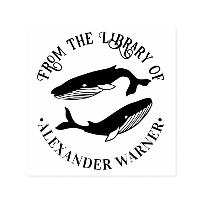 Tampon Auto-encreur Blue Whales Beach Thème Round Library Livre (Design)