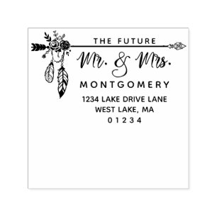 Tampon Auto-encreur Boho Floral L'avenir M. & Mme Adresse de retour