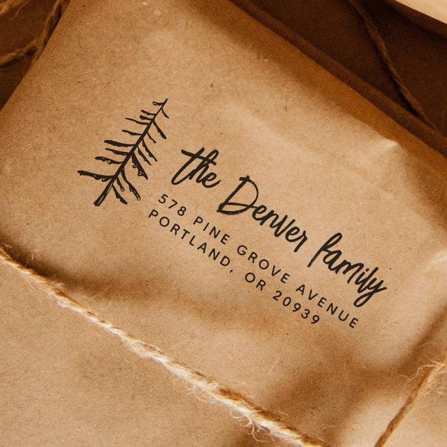 Tampon Auto-encreur Boho Pine Tree Adresse de retour Timbre (Rubber Stamp Mock-up)