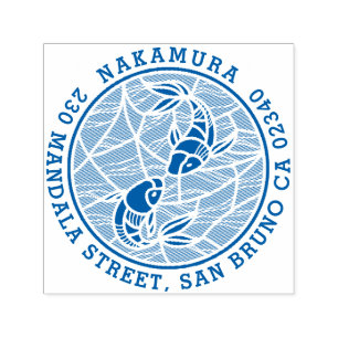 Tampon Auto-encreur Bold Japanese Koi Pond Nom de famille Adresse de r