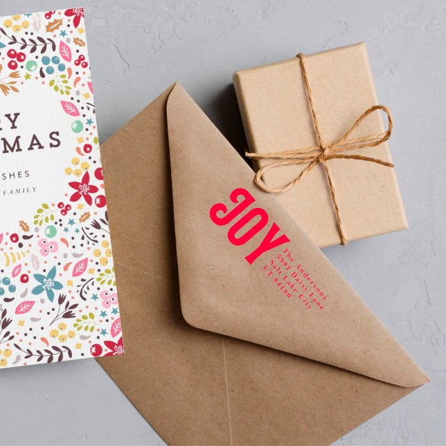 Tampon Auto-encreur Bold Joy RED Adresse Custom Christmas Holiday (Créateur téléchargé)