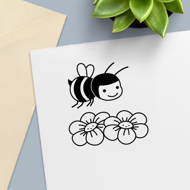 Tampon Auto-encreur Bonne abeille et fleurs (Créateur téléchargé)