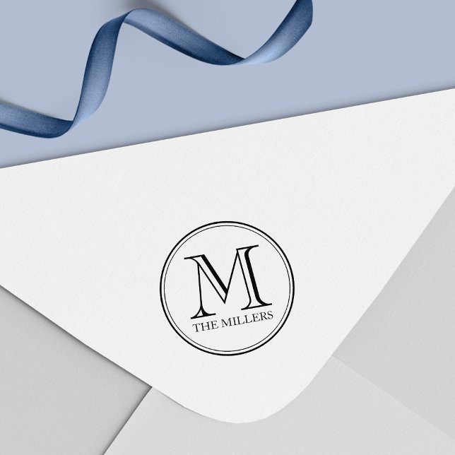 Tampon Auto-encreur Bordure ronde moderne Nom de famille Monogramme (Créateur téléchargé)
