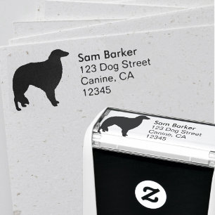 Tampon Auto-encreur Borzoi Dog Breed Silhouette Retour Adresse