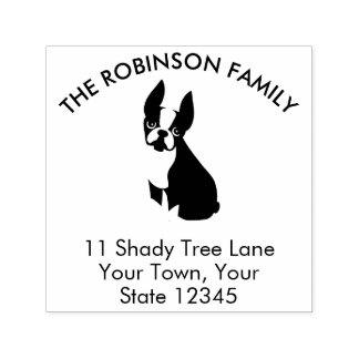 Tampon Auto-encreur Boston Terrier Dog Family Adresse d'accueil
