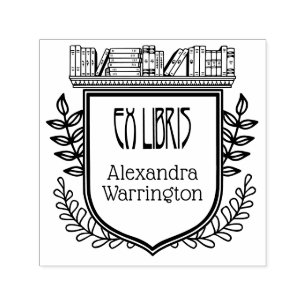 Tampon Auto-encreur Botanical Crest Botanical Ex Libris Nom du livre