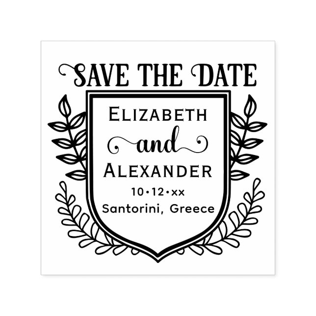 Tampon Auto-encreur Botanical Crest Destination Wedding Save the Date (Design)