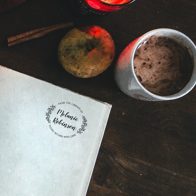 Tampon Auto-encreur Botanique Rond Vert Personnalisé De La Bibliothèqu (Créateur téléchargé)