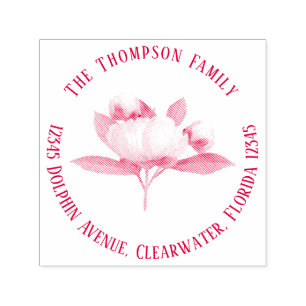 Tampon Auto-encreur Botanique Vintage Peony Floral Adresse de retour