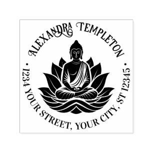 Tampon Auto-encreur Bouddha en méditation Pose du lotus #1P Nom Adress