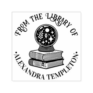 Tampon Auto-encreur Boule de cristal magique sur le nom de la biblioth