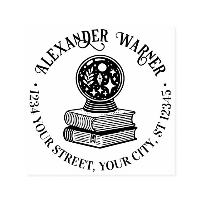 Tampon Auto-encreur Boule de cristal magique sur le nom des livres Adr (Design)