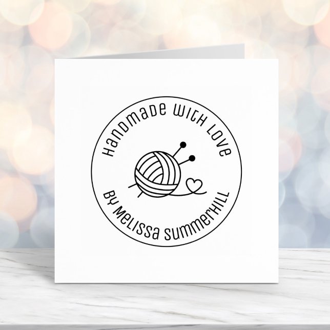 Tampon Auto-encreur Boule de Tricot Fil artisanal artisanal avec amour (Créateur téléchargé)