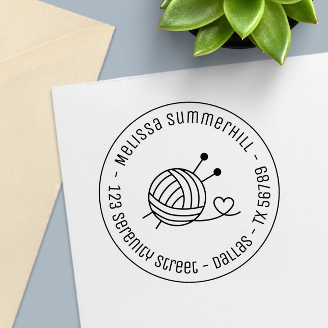 Tampon Auto-encreur Boule de Tricot Fil d'embarcation Adresse ronde 1 (Créateur téléchargé)