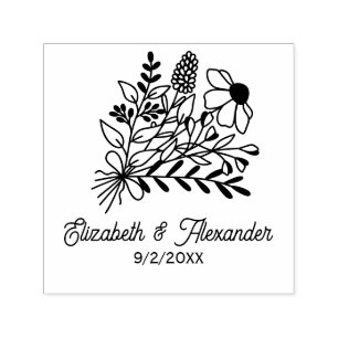 Tampon Auto-encreur Bouquet de fleurs sauvages #1L Noms de couple de m