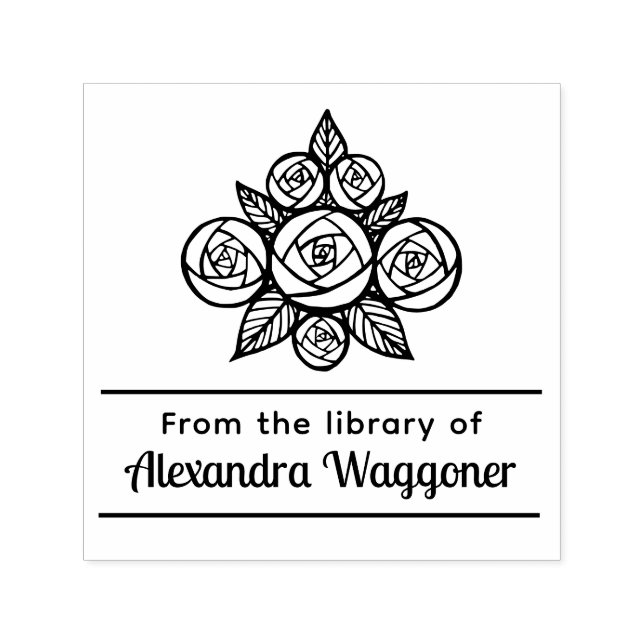 Tampon Auto-encreur Bouquet de rose florale "De la bibliothèque de" Mo (Design)