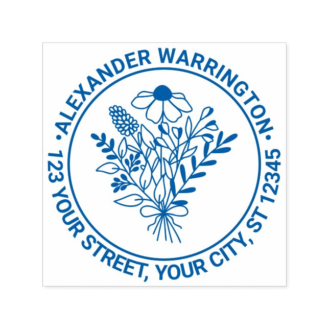 Tampon Auto-encreur Bouquet fleur sauvage #1 Nom Adresse de retour (Design)