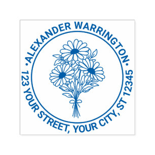 Tampon Auto-encreur Bouquet fleur sauvage #2 Nom Adresse de retour