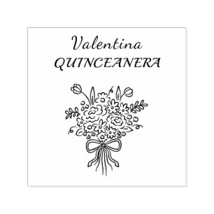 Tampon Auto-encreur Bouquet Floral Élégant pour Quinceañera Rose & B
