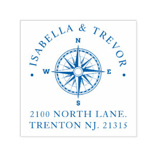 Tampon Auto-encreur Boussole Rose Nautique   Adresse de retour