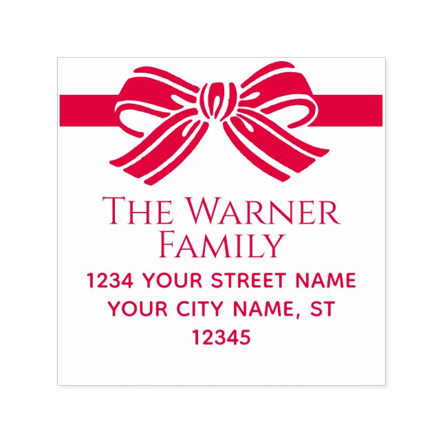 Tampon Auto-encreur Bow Ribbon Nom de Noël Adresse de retour #2 (Design)
