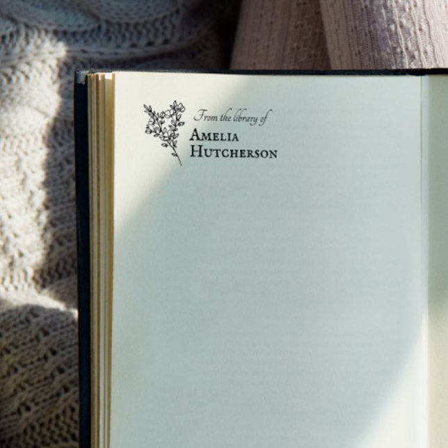 Tampon Auto-encreur Branche de fleurs magnifiques plaque de nom de liv (Créateur téléchargé)