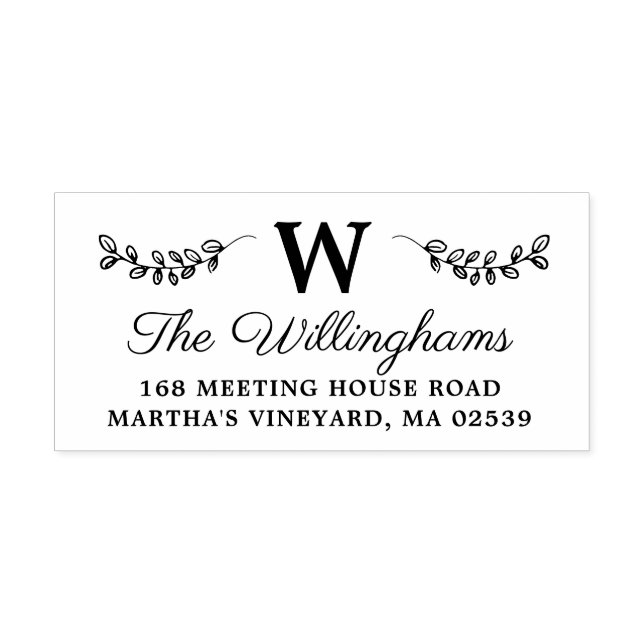 Tampon Auto-encreur Branches botaniques avec Monogramme Feuille (Design)