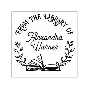 Tampon Auto-encreur Branches du livre et de la botanique #1 Nom du scr