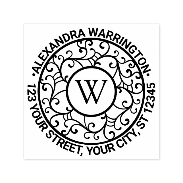 Tampon Auto-encreur Branches Lacy Filigree Nom Adresse de retour initi (Design)