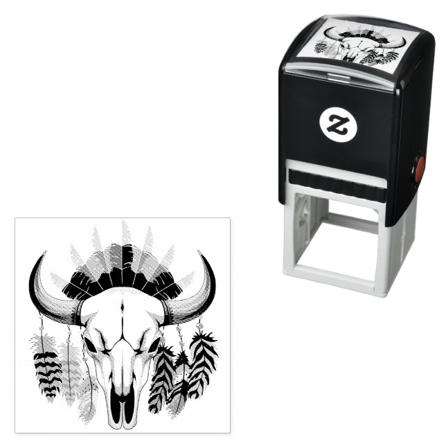 Tampon Auto-encreur Buffalo Skull Native American Emblem (En situation)