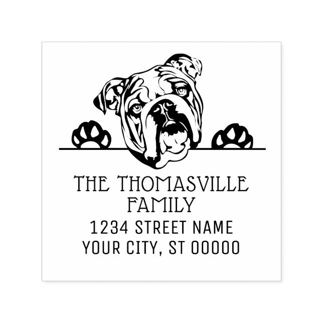 Tampon Auto-encreur Bulldog Face Chien Nom Adresse de retour Embosser (Design)