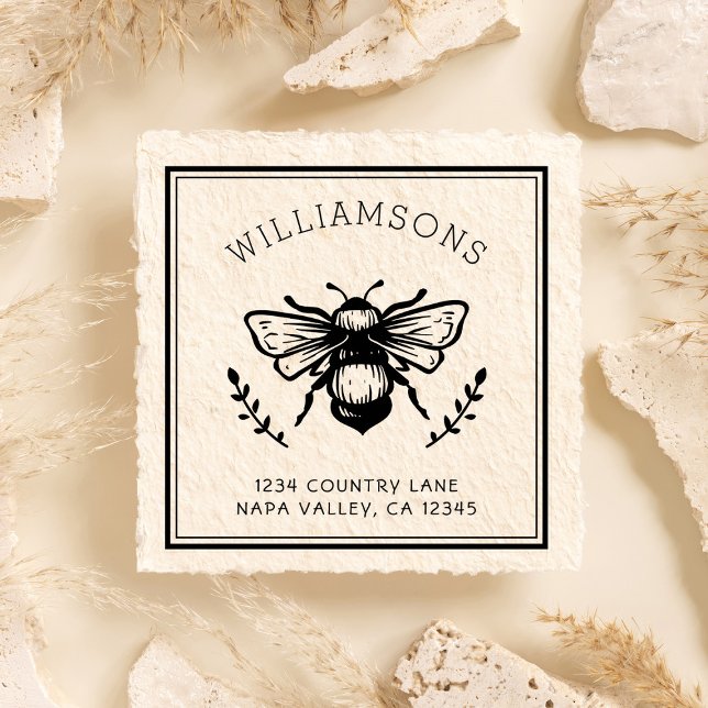 Tampon Auto-encreur Bumblebee russe | Adresse de retour du nom de fami (Créateur téléchargé)