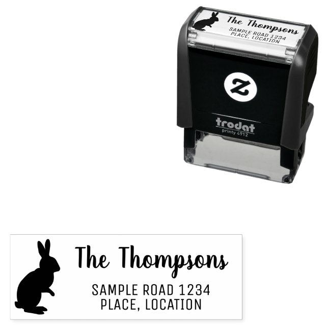 Tampon Auto-encreur Bunny Silhouette With Address Cute Easter (En situation)