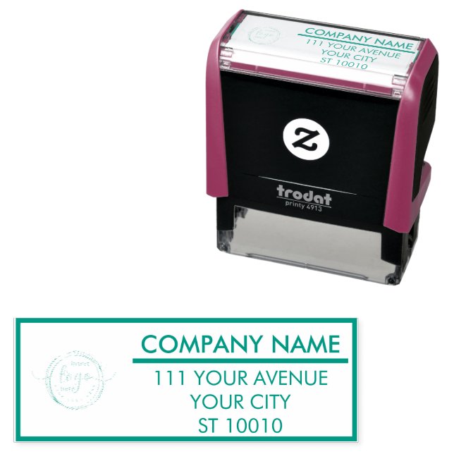 Tampon Auto-encreur Bureau bleu moderne minimaliste personnalisé (En situation)