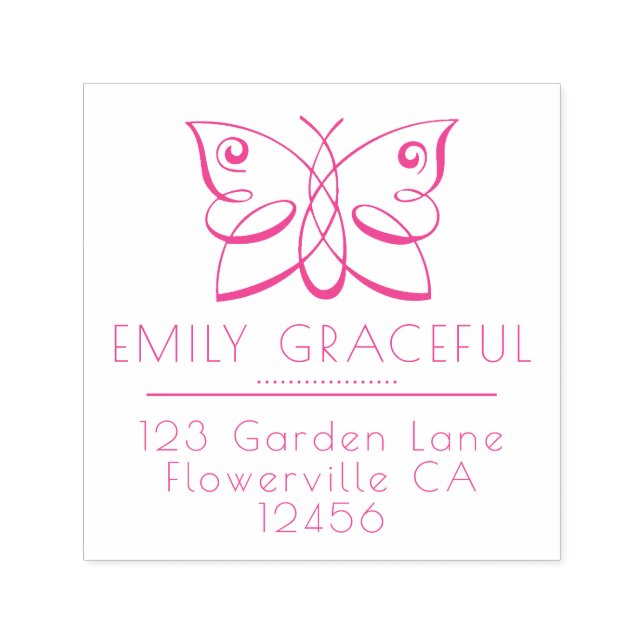 Tampon Auto-encreur Butterfly fleurie féminine Adresse de retour (Design)