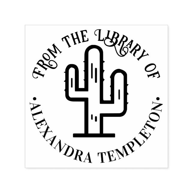 Tampon Auto-encreur Cactus du désert « De la bibliothèque de » Nom du  (Design)