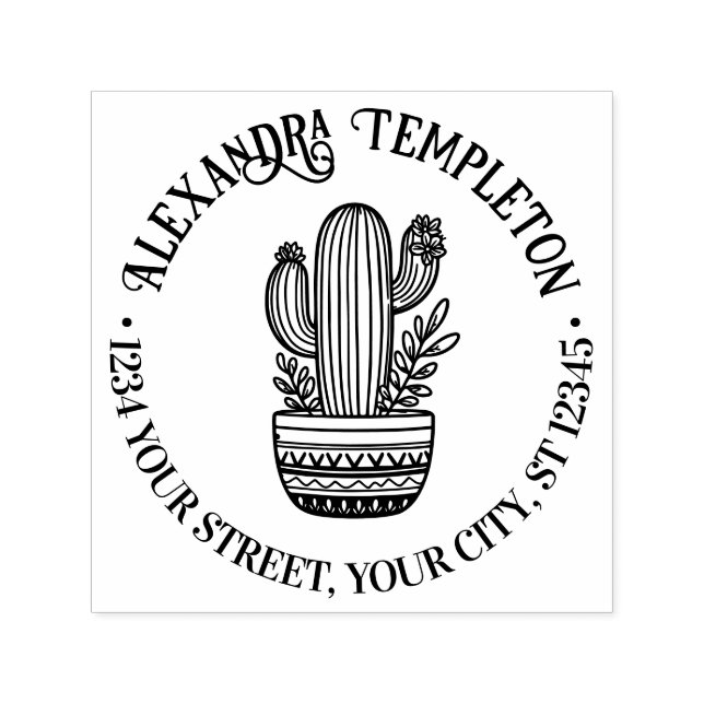 Tampon Auto-encreur Cactus en fleurs dans un pot #1P Nom Adresse de re (Design)