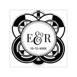 Tampon Auto-encreur Cadre Art Déco Ampersand Couple 2 Monogramme Initi