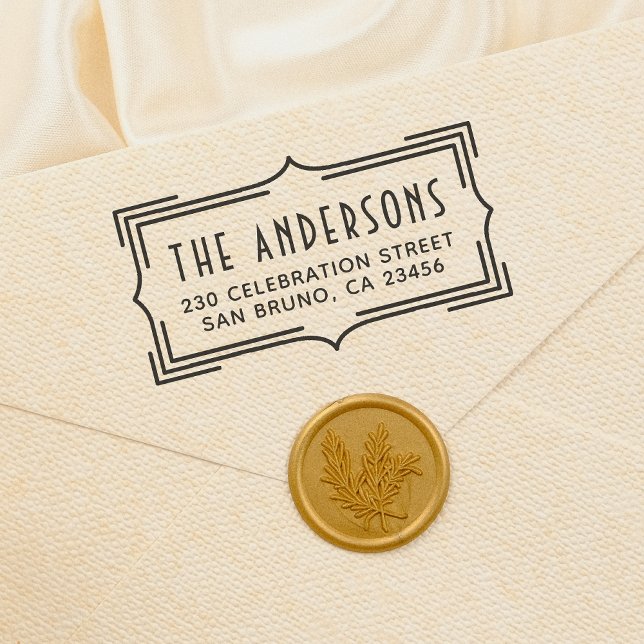 Tampon Auto-encreur Cadre Art Déco élégant | Adresse de retour personn (Créateur téléchargé)